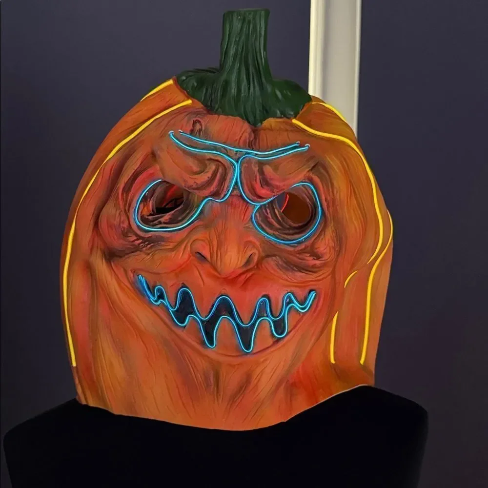 Scary Pumpkin Mask Double Sided LED Halloween Costume 3 Light Modes NEW